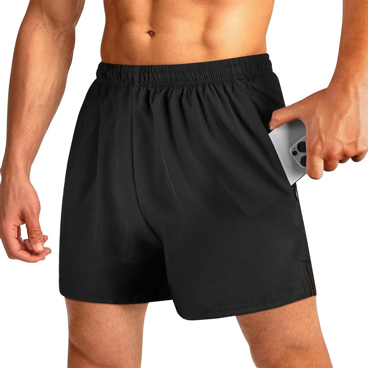 Heren sportshorts voor hardlopen en fitness, ademend en sneldrogend, met trekkoord en ritszak, ideaal voor trainingen en casual gebruik