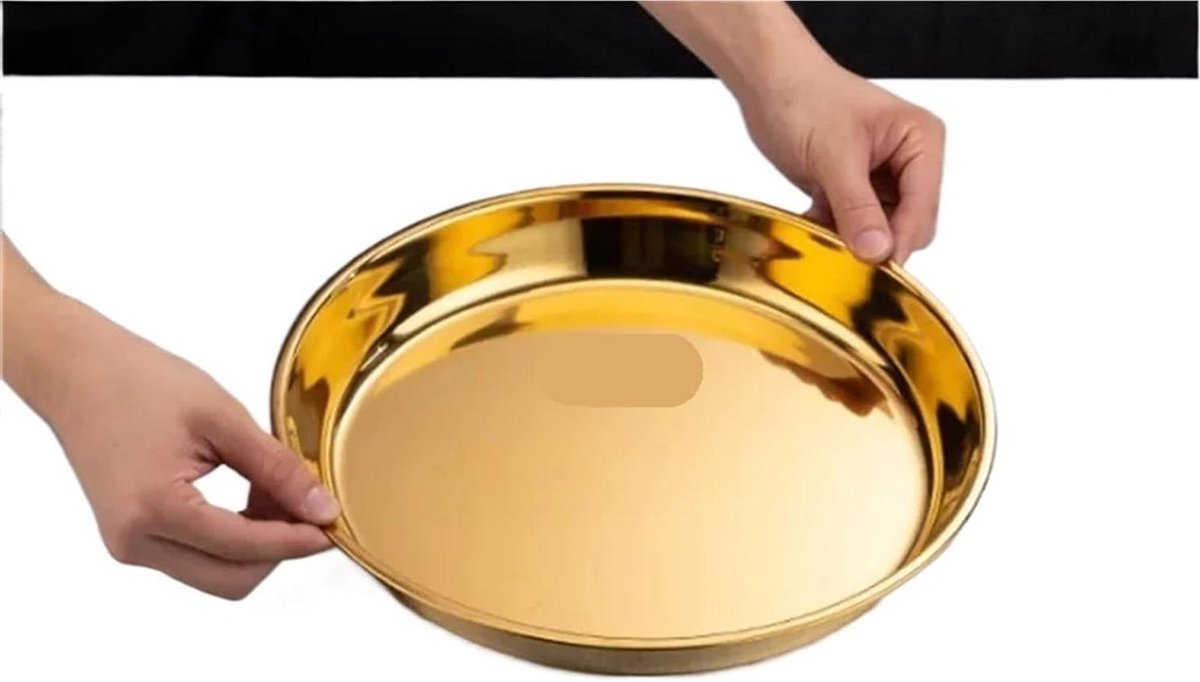 Ronde Metalen Plaat - Dienblad Vlees - Outdoor Maaltijden - Roestvrij Staal - 50 cm - Goud