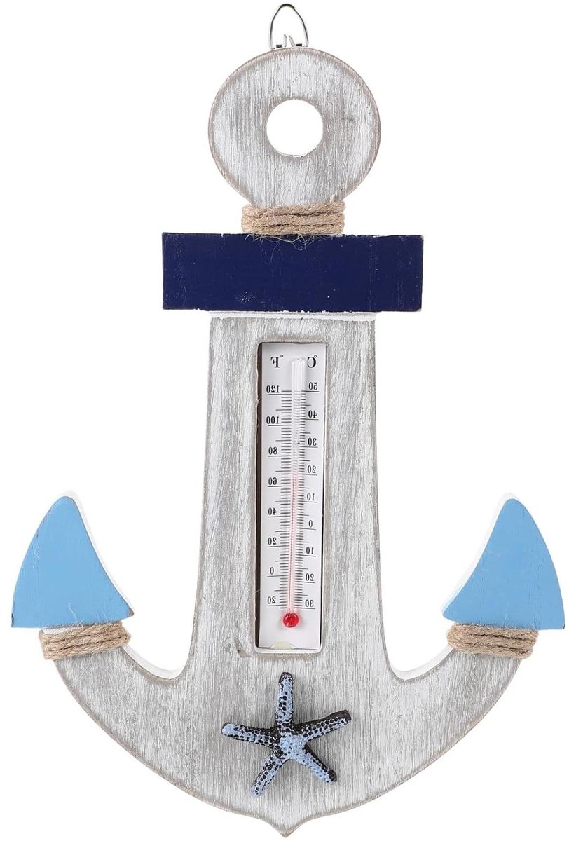 Wandthermometer Hout - Temperatuurmeter Binnen - Decoratie Thuis - Oceaanthema Design - 32 cm - Multicolor