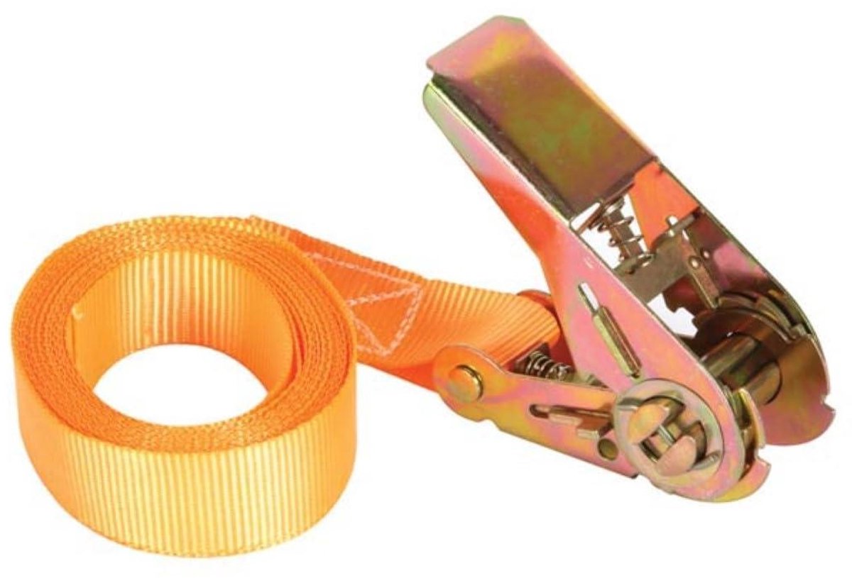 Spanband met Ratel - Sjorband Vastzetband - Lading Zekeren - Eendelig Ontwerp - 3.6m x 25mm - Oranje