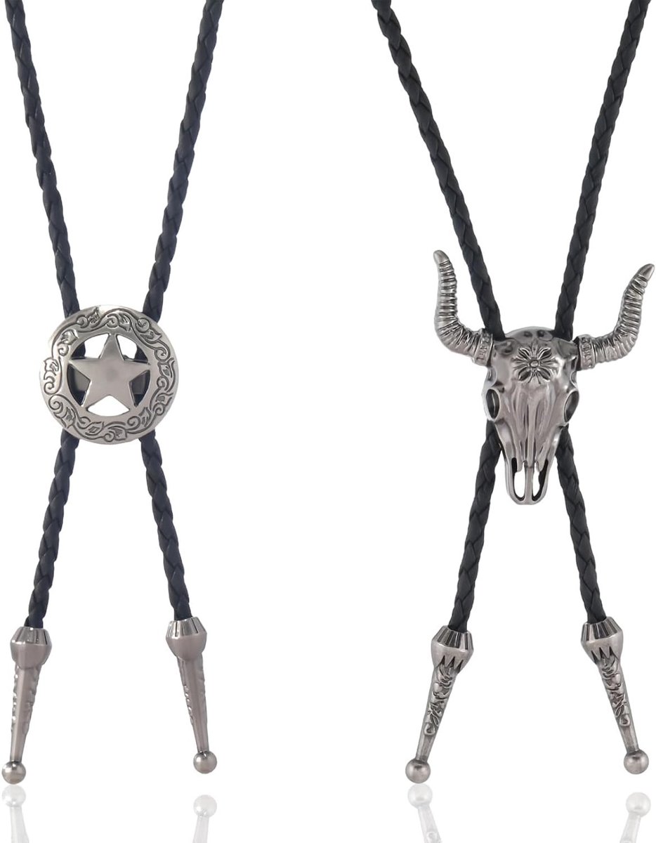 Vintage Skull Bolo Tie van Gevlochten Leer voor Cowboy Kostuums - 70 cm Accessoires voor Mannen en Vrouwen, Perfect voor Feestjes en Evenementen