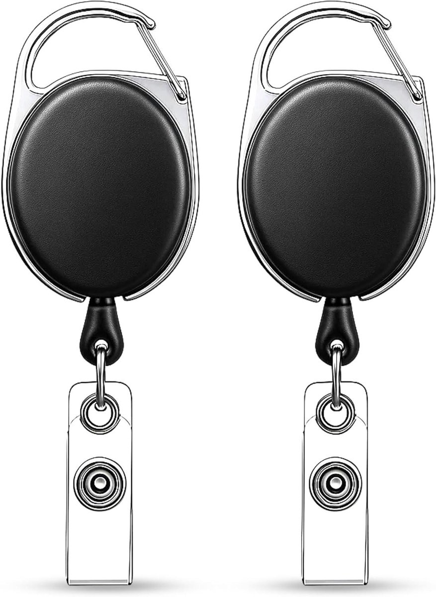 Badgehouder met Rolclip - Kaarthouder Intrekbaar - Identificatie Tonen - Sterke Metalen Clip - 40x30 mm - Zwart