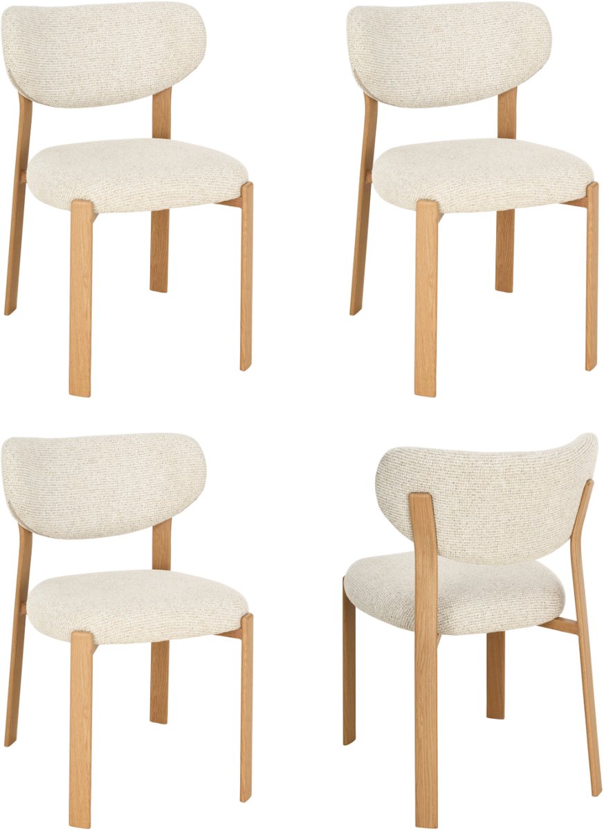 Vika - Eetkamerstoelen Set van 4 - Modern - Beige - Naturel Eiken - Comfortabel