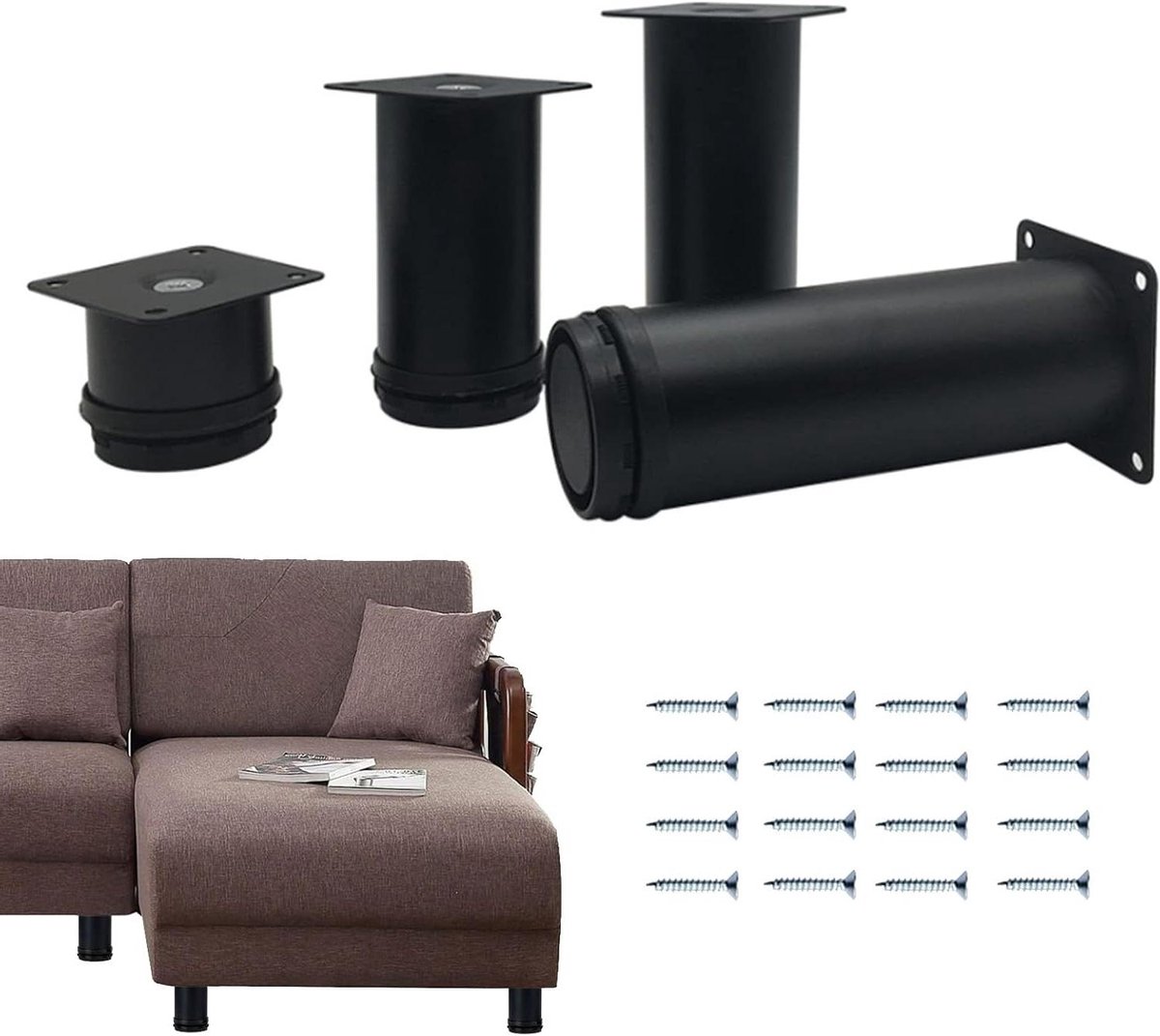 Meubelpoten Set - Tafelpoten Kastpoten - Meubels Verhogen - Verstelbare Hoogte - 20 cm - Zwart