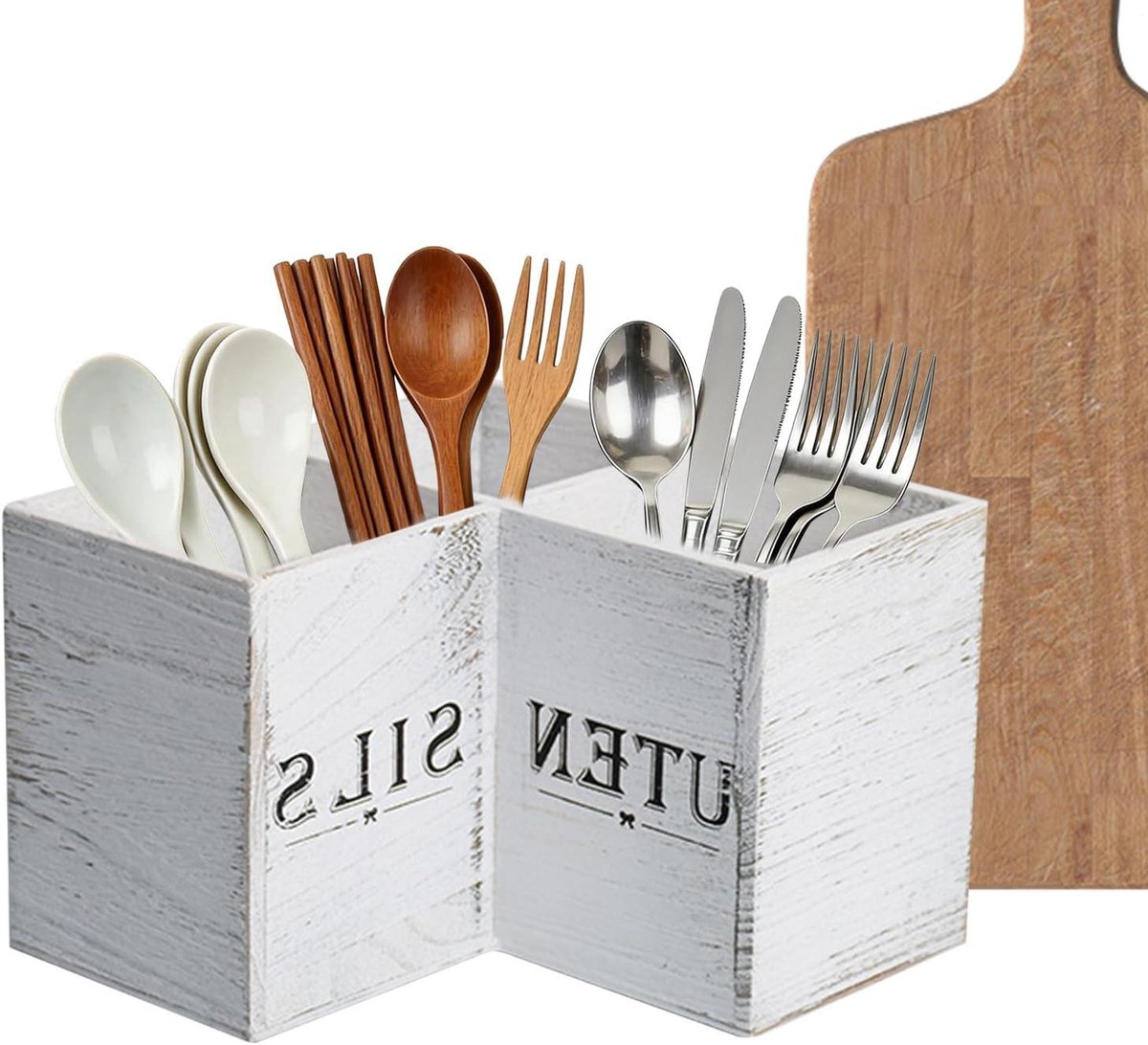 Keukengerei Houder - Servies Organizer - Keuken Ordenen - Bodem Drainage - 26 x 26 x 18 cm - Wit