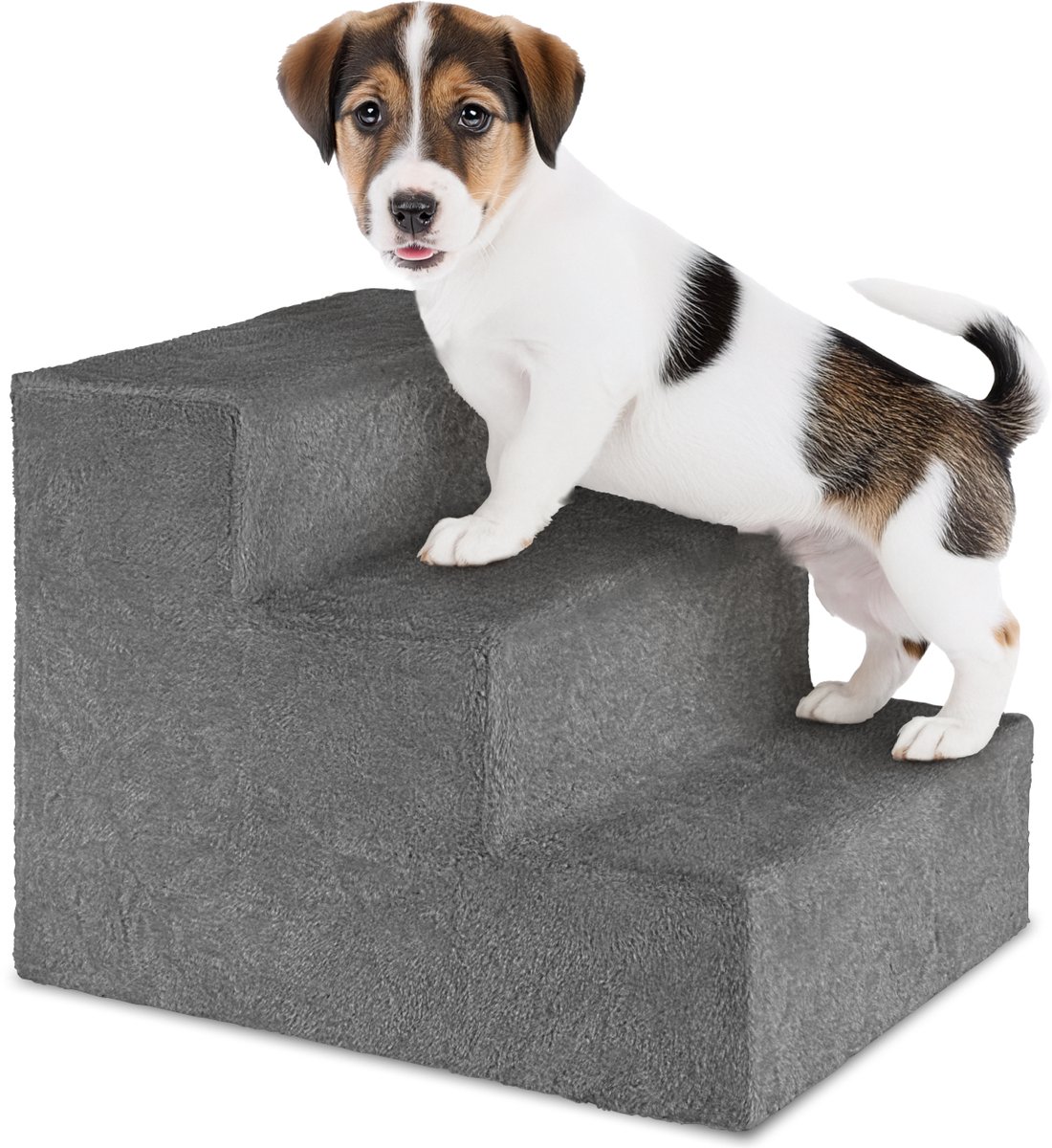 tectake® Hondentrap of kattentrap - Huisdiertrap - Instaphulp met wasbare hoes - Extra vlakke trap - Huisdiertrap voor bank, bed of auto - Afmetingen (BxDxH) 37 x 45 x 34,5 cm - Grijs