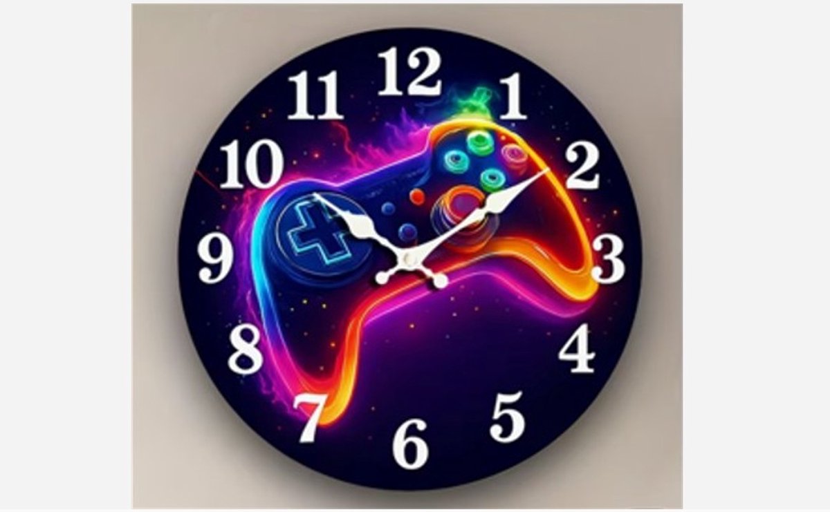 Wandklok Gaming 25 cm – Neon Game Controller Klok – Stille Wandklok voor Gamer Kamer – Kinderkamer & Game Room Decoratie