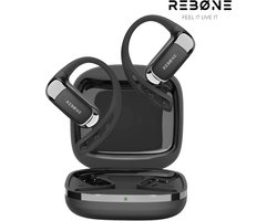 REBØNE® AERO Sport Oortjes - Oordopjes Draadloos - Bone Conduction Headphone - Open ear - Earbuds Wireless - Draadloze Koptelefoons - Bluetooth Koptelefoon - USB C - Waterdicht - Zwart / Zilver