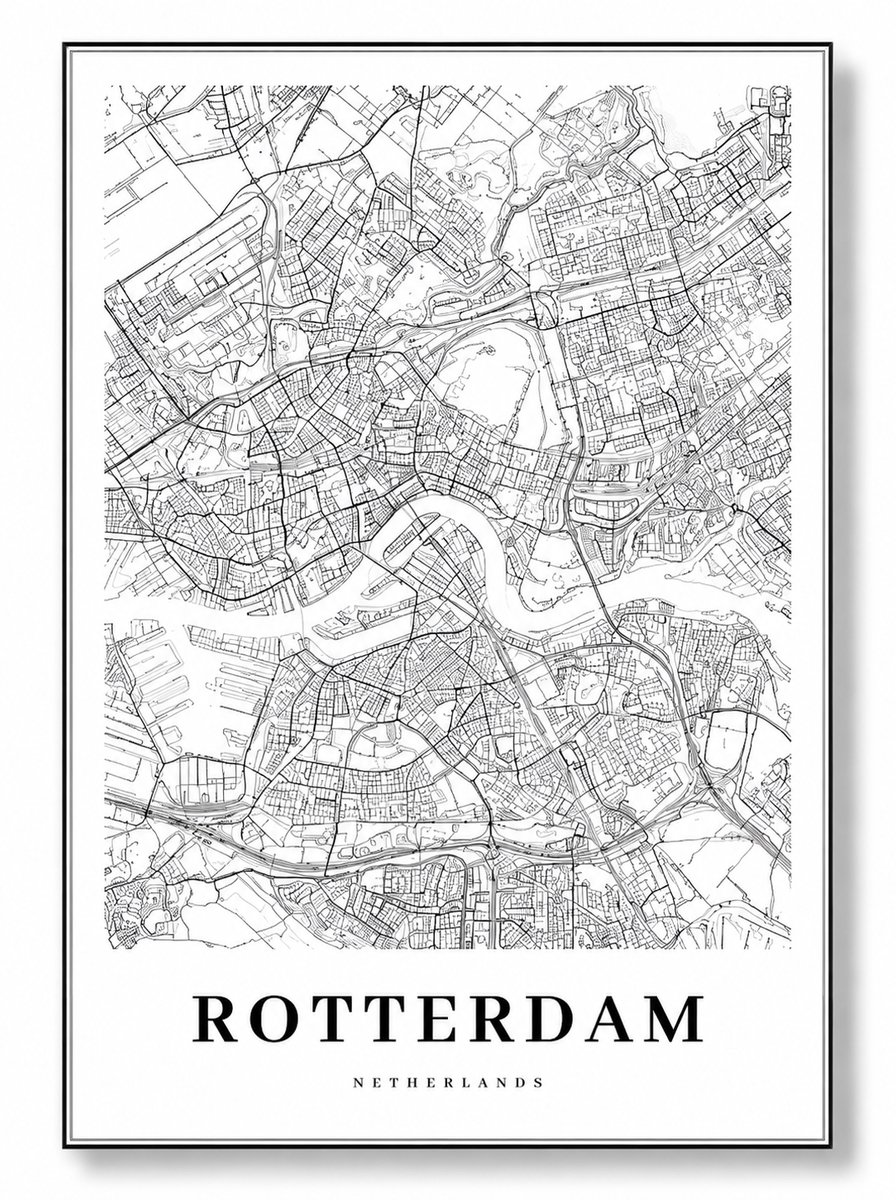 CINK Living® Rotterdam Stadskaart Canvas 50x70 cm – Moderne Nederland Kaart Poster – Minimalistische Wanddecoratie voor Woonkamer & Kantoor