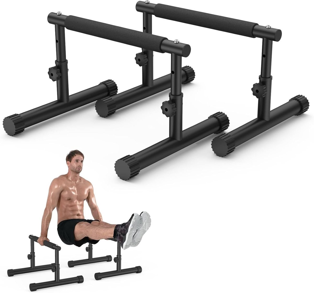 Verstelbare Parallettes voor Handstand en Push-ups, 2-in-1 Dip Barrel, Ideaal Calisthenics Materiaal voor Thuis en Buiten Fitness, 19 cm en 46 cm Hoog