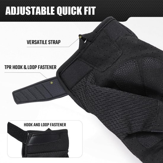 Gants de moto homme - Été - Respirants et perforés - Fonction écran tactile - Cuir synthétique - Protection des articulations - Taille L - Noir