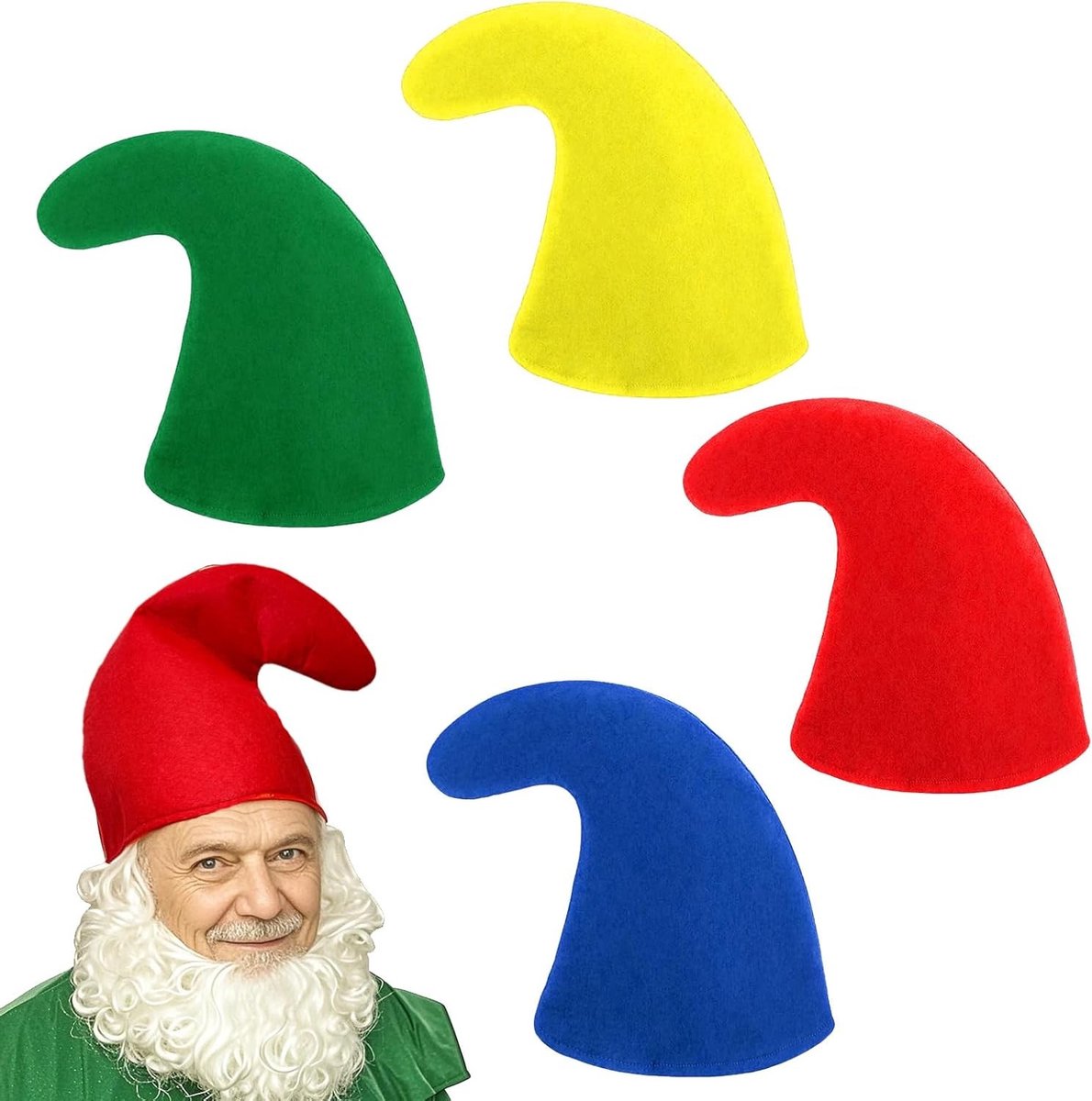 Set van 4 kleurrijke kersthoeden in gnome stijl, ideaal voor volwassenen, feestaccessoires voor kerst, Halloween en cosplay evenementen