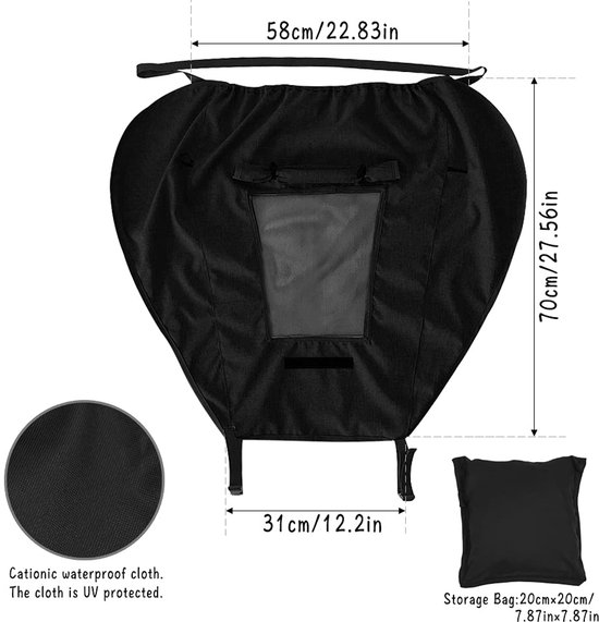 Universele Kinderwagen-zonnescherm / Zonnekap - Eenvoudige Montage - waterdichte en UV-werende zonnekap - Geschikt voor de meeste kinderwagens en buggy's - Zonnescherm met Kijkvenster (Zwart) - Cyslmuk® van Universele — afbeelding 4