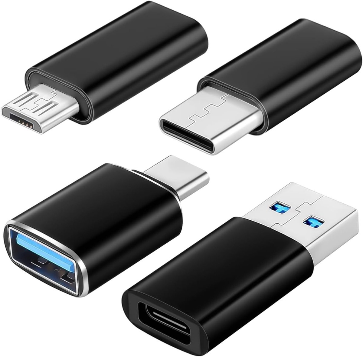 USB C naar USB Adapter Set van 4 Stuks voor MacBook Pro, Smartphones, Laptop en PC, Ideaal voor Snelle Gegevensoverdracht en Opladen