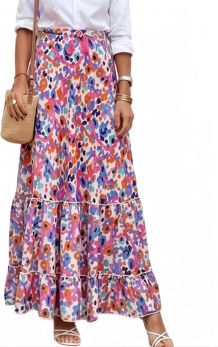 Zomer maxi rok voor dames, boho A-lijn, hoge taille, elastisch, gedrukt, strandrok, casual en chic outfit voor elke gelegenheid
