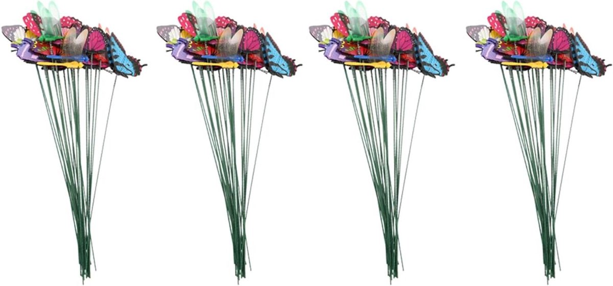 Tuindecoratie Vlinders Libellen - Ornamenten Stokken - Tuin Decoreren - Bewegend in Wind - 96 Stuks - Kleurrijk