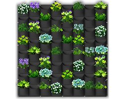 Verticale Plantenbak voor aan de Muur – ophangzak voor teelt - Vilten Plantenbak voor Aardbeien - 64 Vakken – 100x100 cm - Kruiden en Bloemen
