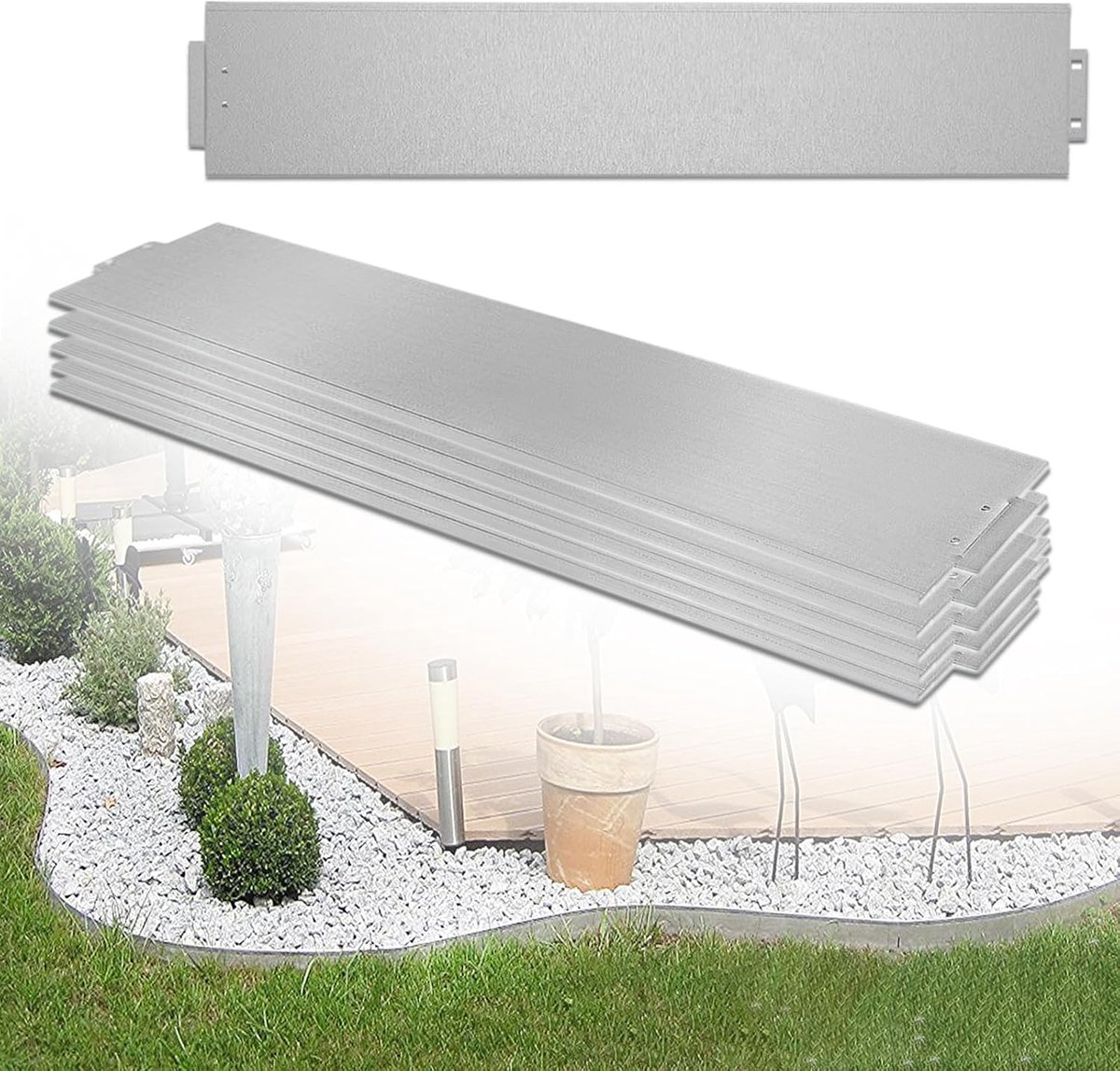 Gazonrand metaal - Tuinpalissade bloembed - Tuin strak houden - Flexibel en snijdbaar - 40 meter lengte - Zilver