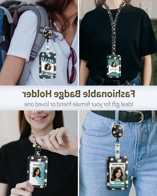 Elegante Floral ID Kaarthouder met Retractable Badge Reel en Carabiner Clip voor Dames - Ideaal voor Werk en Evenementen — afbeelding 2