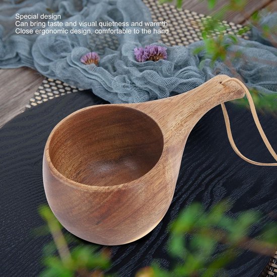 Dailygoods- Kuksa Houten Beker - Handgemaakt - Draagbare Mok - Scandinavische Stijl - Drinkbeker voor Koffie/Thee/Melk - Natuurlijke Materialen — afbeelding 5