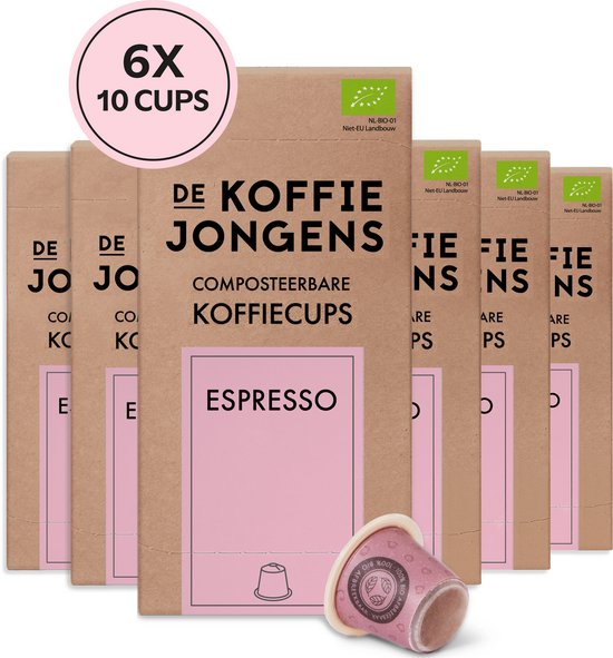 De Koffiejongens - Espresso - geschikt voor Nespresso - 100% biologische koffie - 60 composteerbare koffiecups