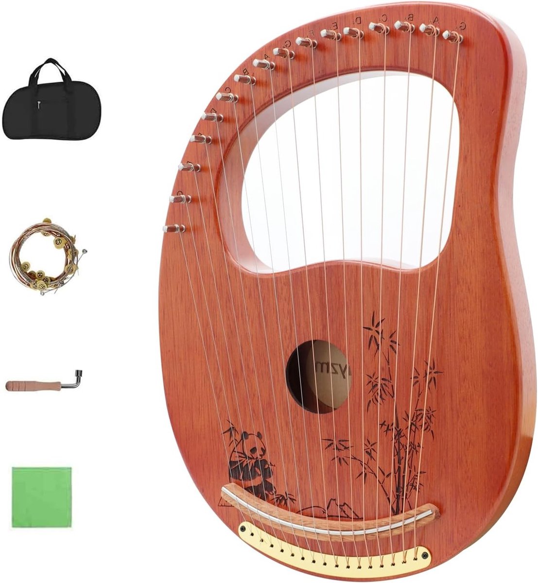 Lyre Harp van Massief Mahoniehout, Draagbaar Muzikaal Instrument met 16 Metalen Snaren voor Volwassenen en Beginners