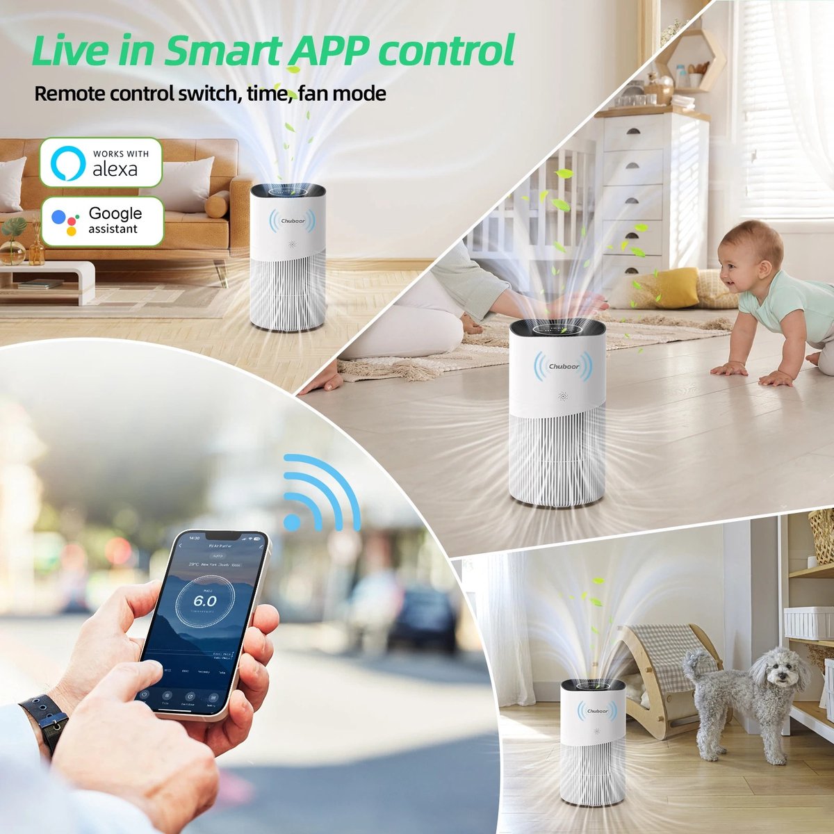 ITRONIQ Smart Luchtreiniger HEPA H13 Met Wifi - Air Purifier Tegen Huisdieren Geuren Pollen en Stof - Stil - 120 m2 - Wit — afbeelding 2
