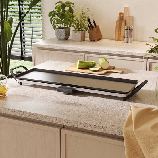 Swiss Haus® TP70 Bakplaat L - 1800W Elektrische Grillplaat - Gourmet - PFAS Vrij - 70x23 cm - Afneembare Thermostaat & Handgrepen - Vetopvangbak - Teppanyaki - Tafelgrill voor 6-8 Personen - Zwart — afbeelding 3