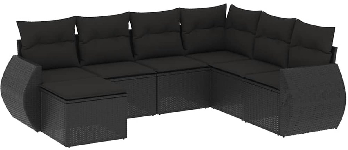 vidaXL 7-delige - Loungeset - met - kussens - poly - rattan - zwart