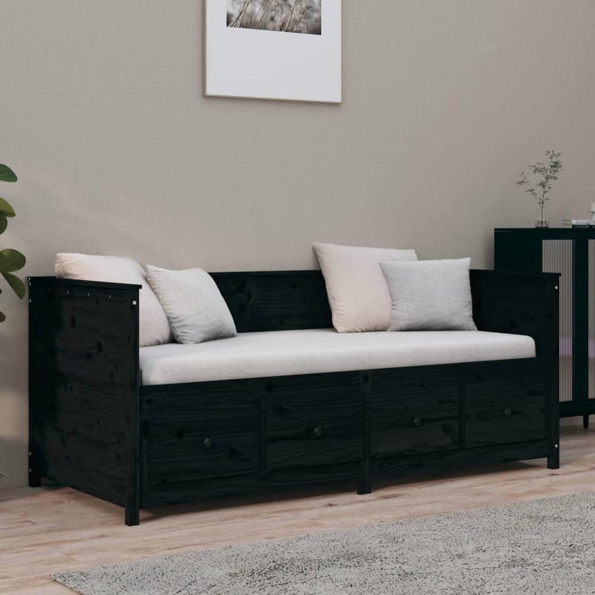 Loungeset Bedbank met Lades – Industrohome Nordic Sleep Luxe Bedbank 75x190 cm Zwart – Mas