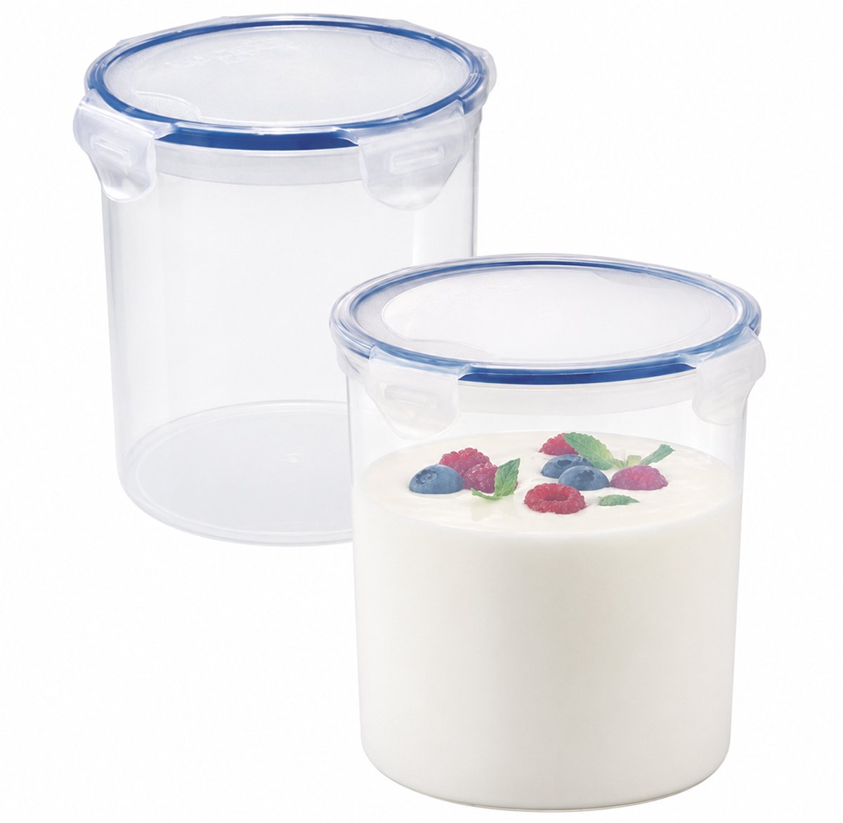 Lock&Lock Vershoudbakjes set met deksel - Diepvriesbakjes - Diepvriesdozen - Bewaarbakjes - Bewaardozen voedsel - Vershouddoos - Luchtdicht - Lekvrij - BPA vrij - PFAS vrij - Rond - Transparant - 1,4 liter - Set van 2 Stuks - LocknLock