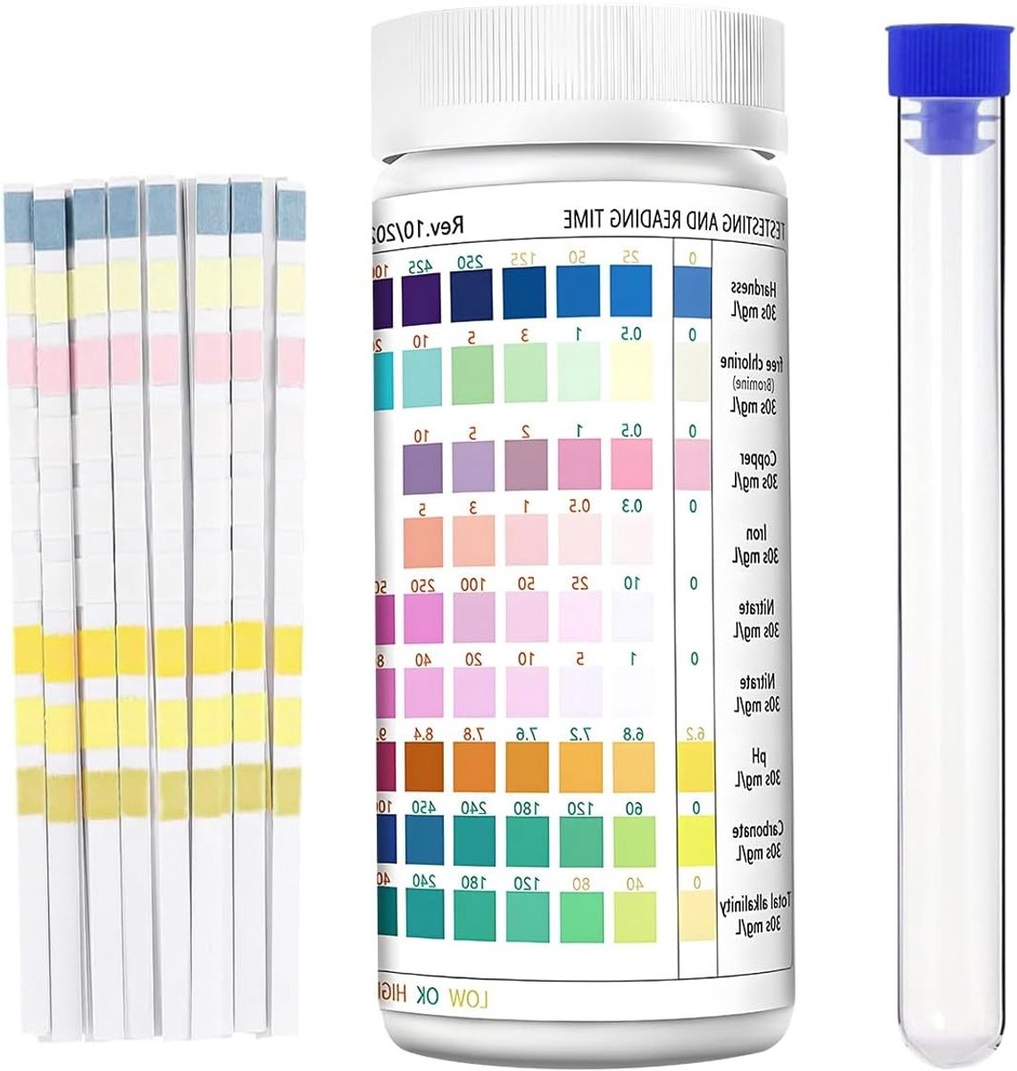 9-in-1 Water Test Strips voor Aquariums en Drinkwater - PH, Nitriet, Nitraat, Chloor, Hardheid, Ijzer, Koper, Snelle Test voor Zwembaden en Fonteinen - 200 Stuks