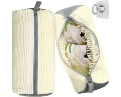 Herbruikbare waszak voor schoenen- waszak met ritssluiting voor sneakers- geschikt voor wasmachine en droger- extra lang en dik microvezel fleece- geschikt voor diverse schoenstijlen- gebroken wit.