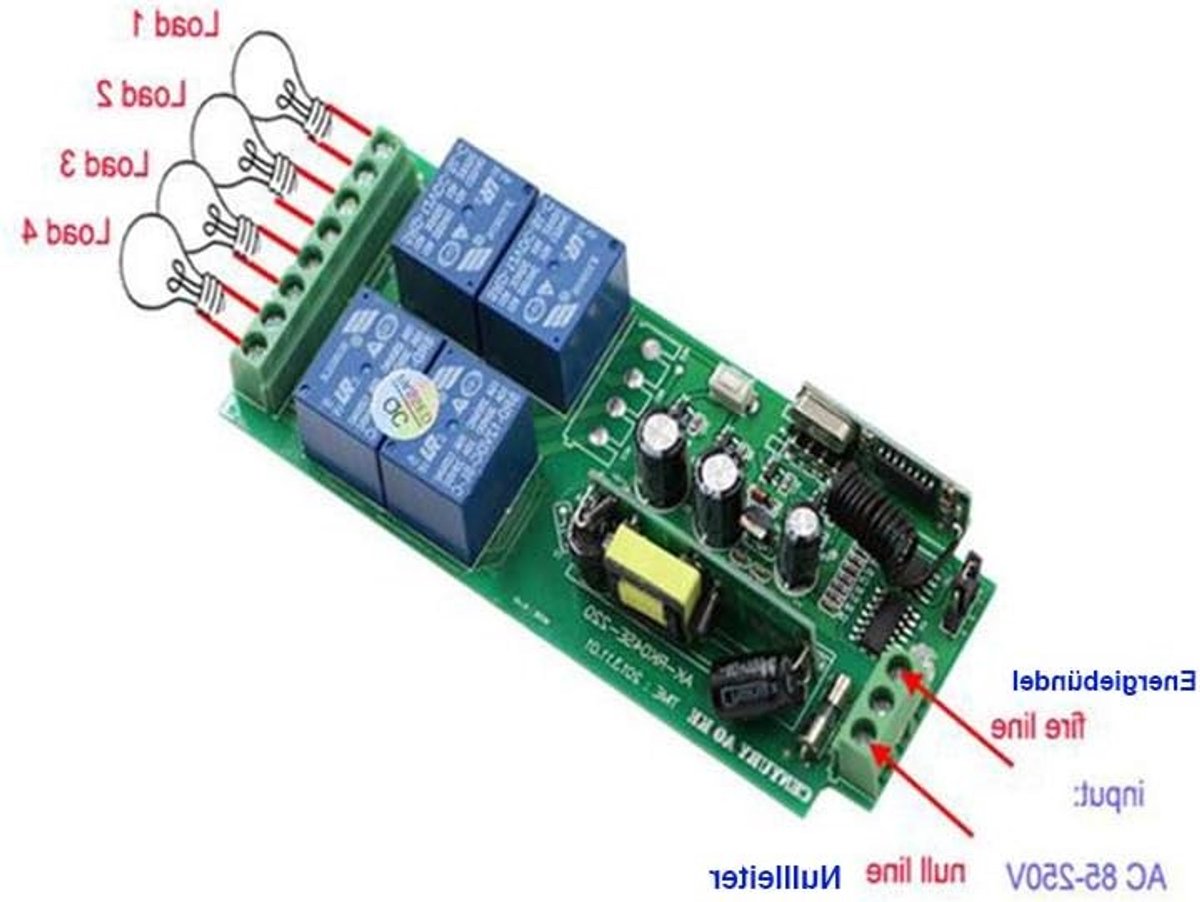 4-kanaals radiografische afstandsbediening voor pomp, lichtschakelaar en motorbesturing met 2 zenders, 10A 433 MHz, AC220V, ideaal voor rolluiken en garagedeuren