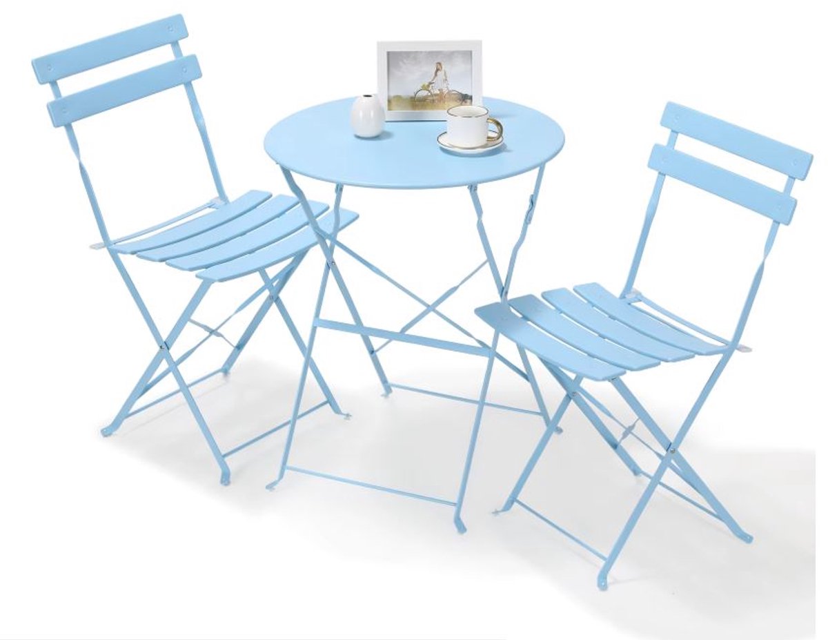 JOYNEXTBUY - Tuinset - 3-delige stalen tafel en stoelen - Tuinmeubilair - Bistroset - Balkonset - Opvouwbaar - Tuin tafel set - Blauw