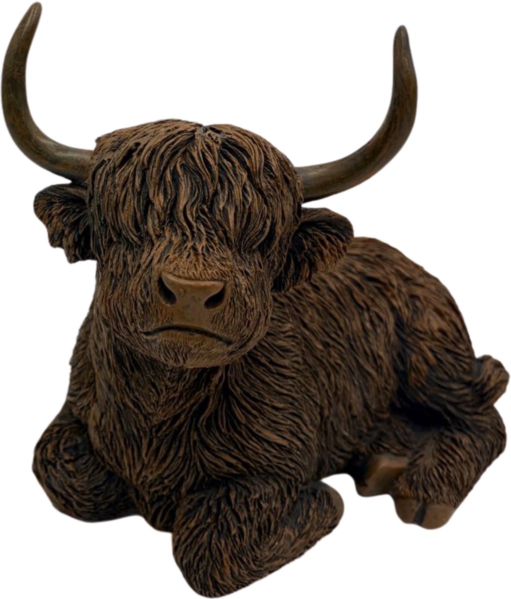 Decoratie Beeld Schotse Hooglander maat M liggend - Bruin 26 x 13 x 20 cm - Countryfield