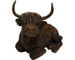 Decoratie Beeld Schotse Hooglander maat M liggend - Bruin 26 x 13 x 20 cm - Countryfield