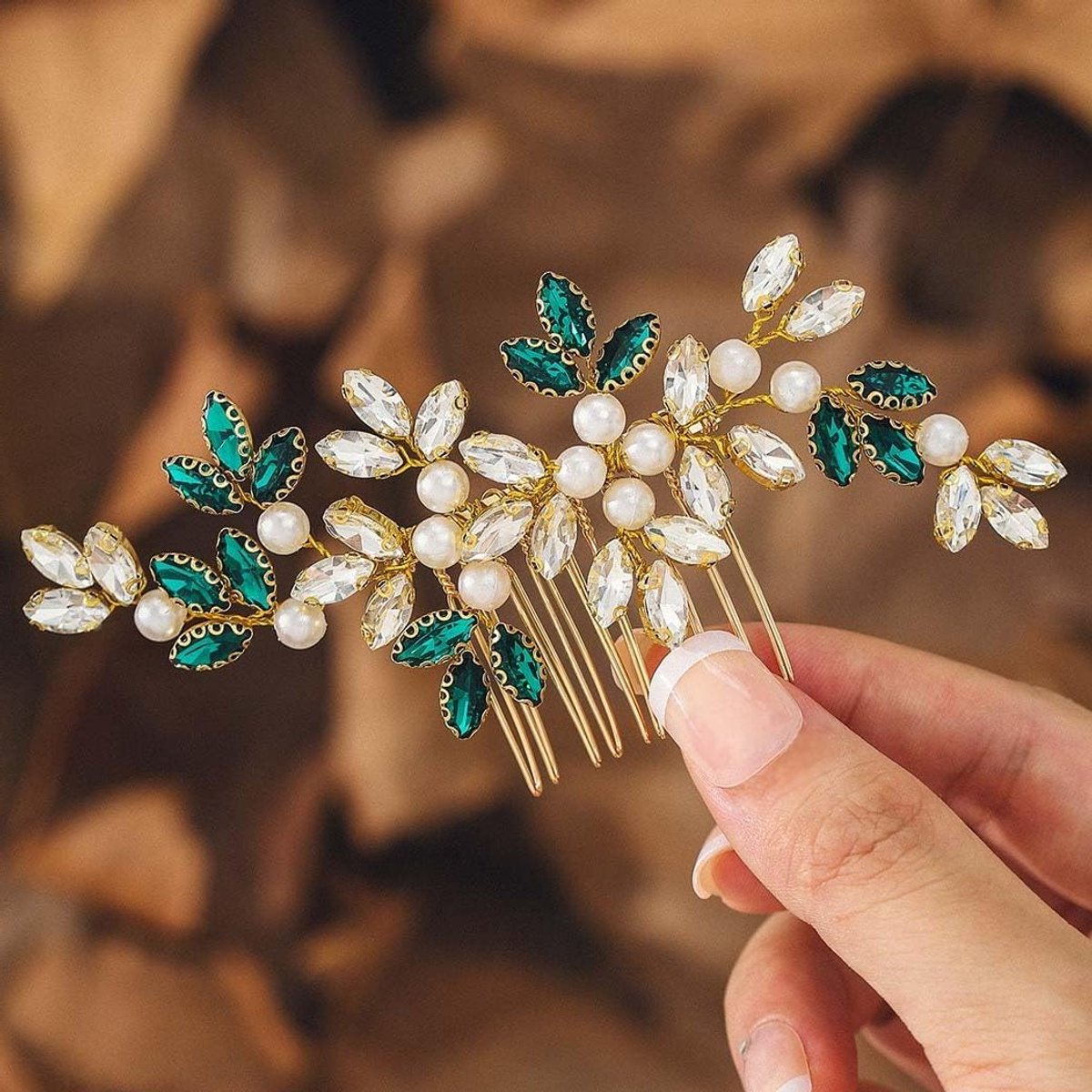 Kristallen Bruiloft Haar Kammen met Groene Strass voor Bruid en Bruidsmeisje