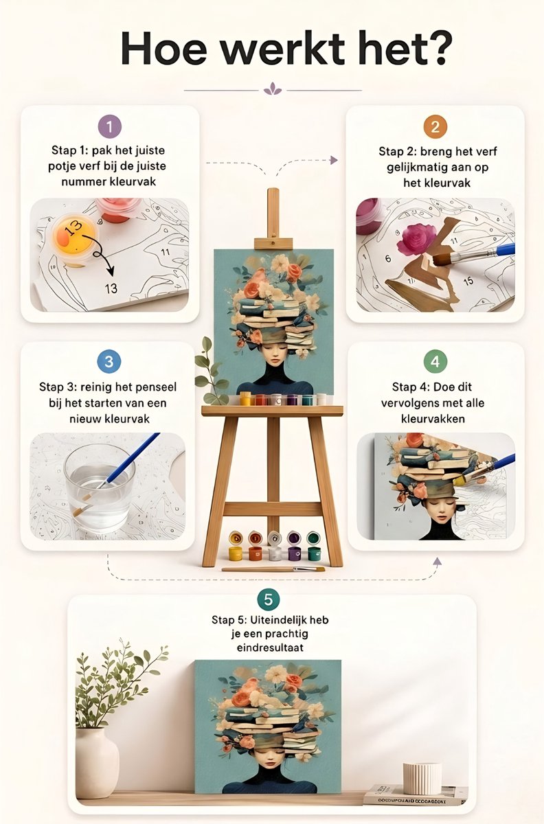 Nalovi - Schilderen op nummer - Op Doek - Vrouw met bloemen - 50x40 - Hobbyset - DIY schilderen voor volwassenen - Creatief — afbeelding 3