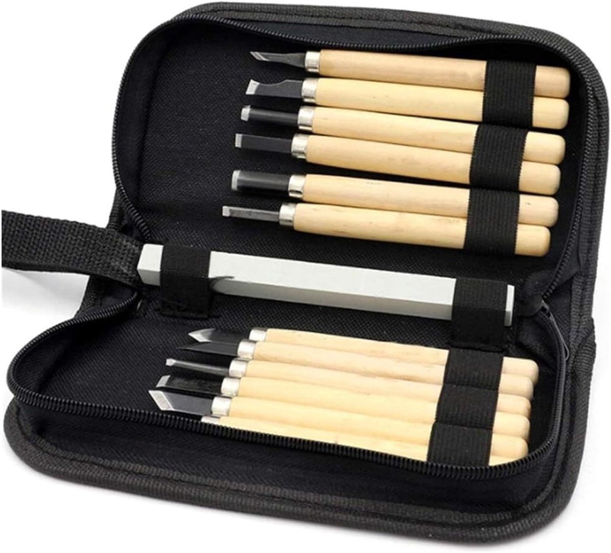 Houtbeitels Set - Carving Beitels - Houtbewerking - 12 Delige Kit - 135 mm Lengte - Houten Handvat