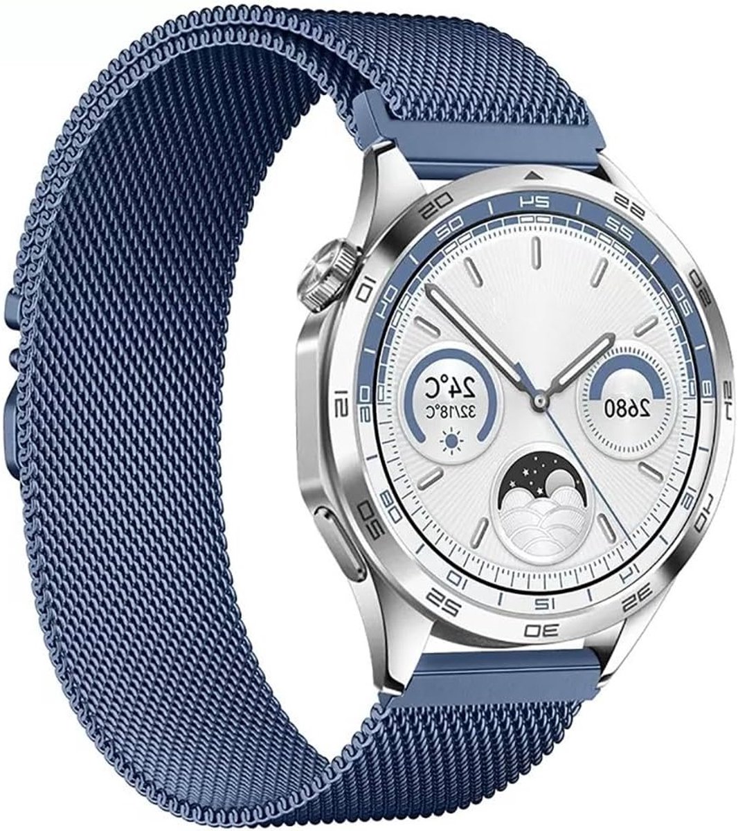 20mm Milanese Horlogeband van RVS, Ademend en Verstelbaar, Magnetische Sluiting, Geschikt voor Smartwatches voor Dames en Heren - Blauw, Duurzaam en Stijlvol