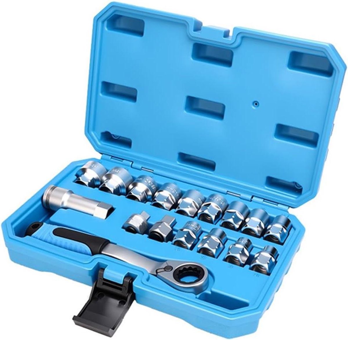 Dopsleutelset Ratel - Steeksleutelset - Krappe Plekken - Doorgangsfunctie - 10-24mm - Zilver