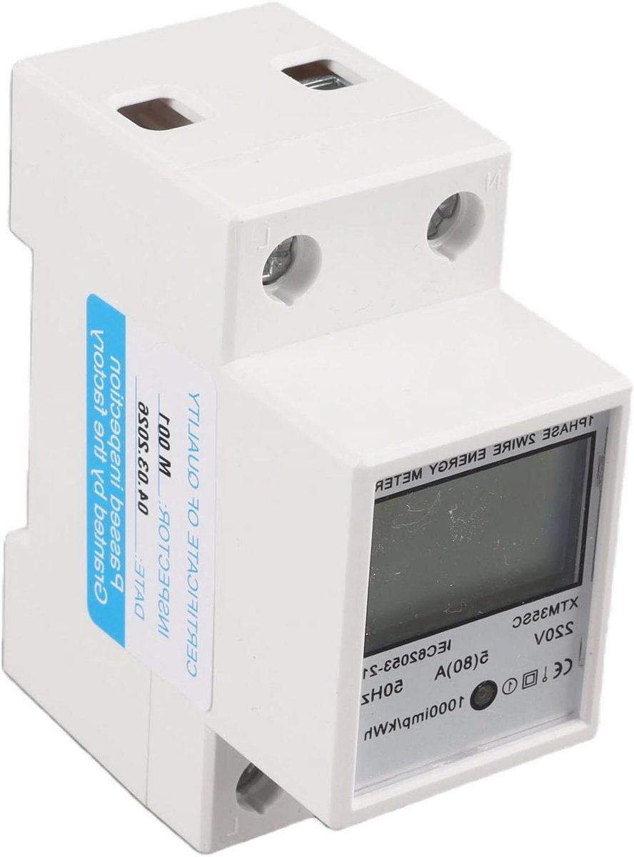 Digitale Energieteller - Stroommeter kWh - Energieverbruik Meten - 1-fase 2-draads - DIN-rail - Grijs
