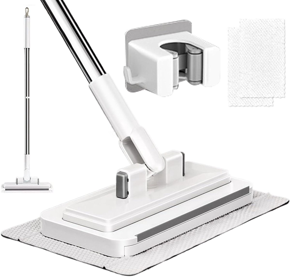 Microvezeldweil - Mini mop - Contactloos schoonmaken - Automatisch clip-design - 95 cm - Wit