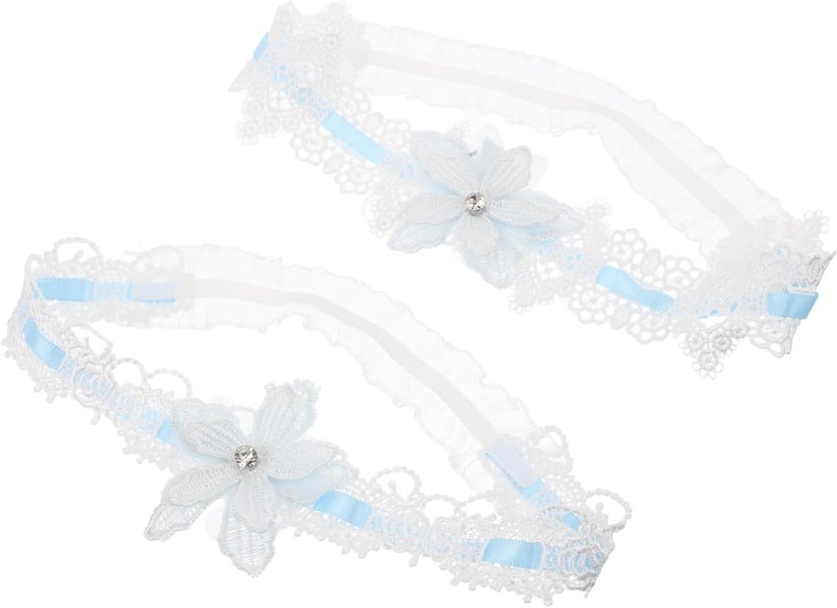 Bruidskant Jarretels - Bruidsbeenbanden Kousenband - Bruiloft Accessoire - Bloemendetail Elastisch - 21 cm - Multi