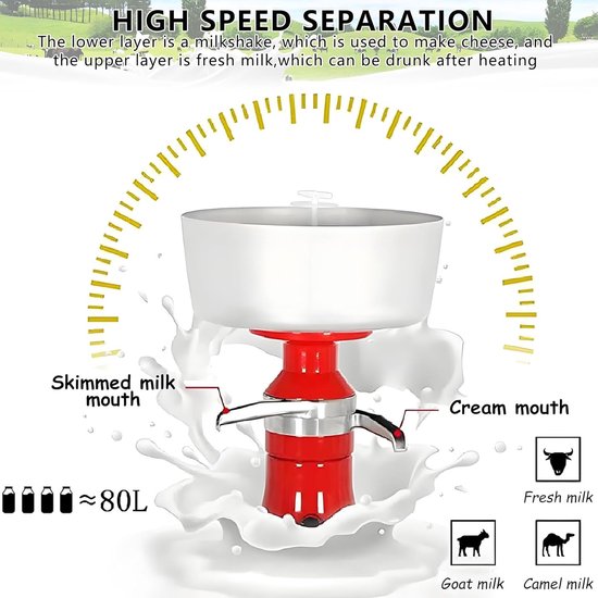 Melkroom Scheider - Centrifugaal Separator - Melk Verwerken - Precisie Centrifugale Scheiding - 80 L/H - Aluminium — afbeelding 4