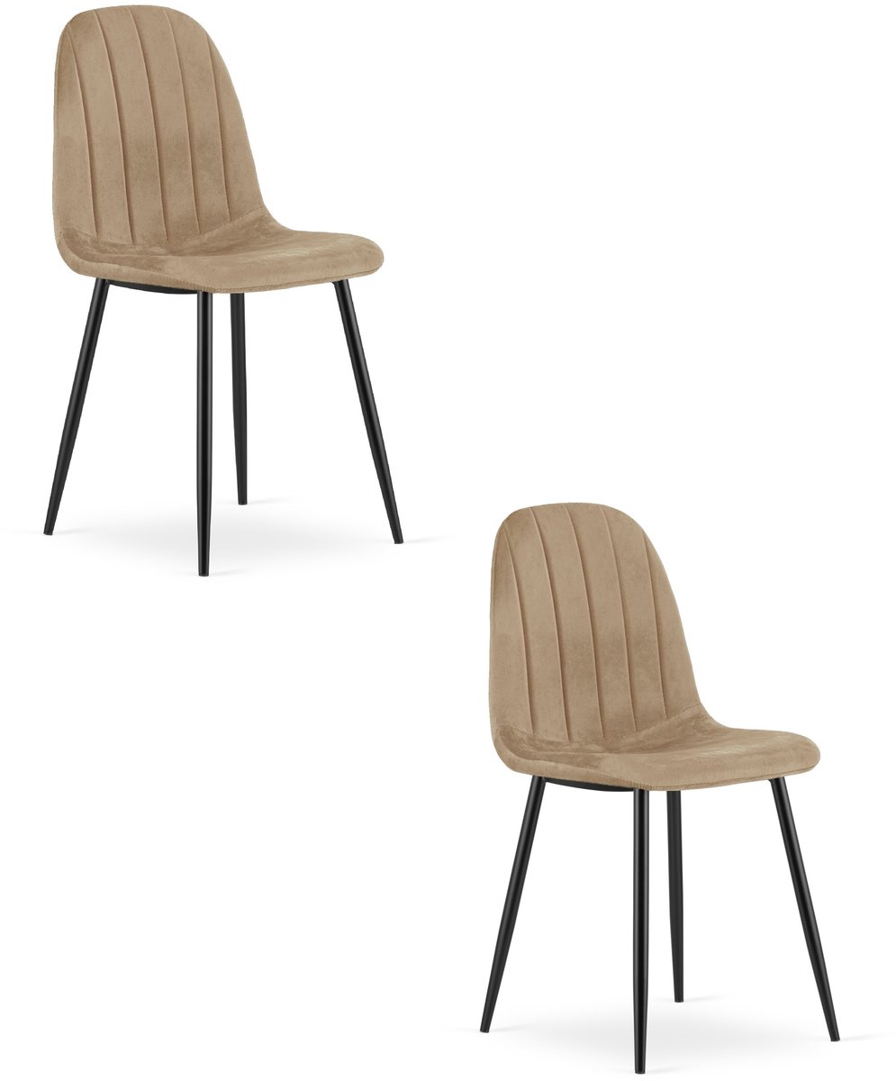 Set van 2 eetkamerstoelen PADVA - Bruin fluweel - Zwarte metalen poten - Modern design