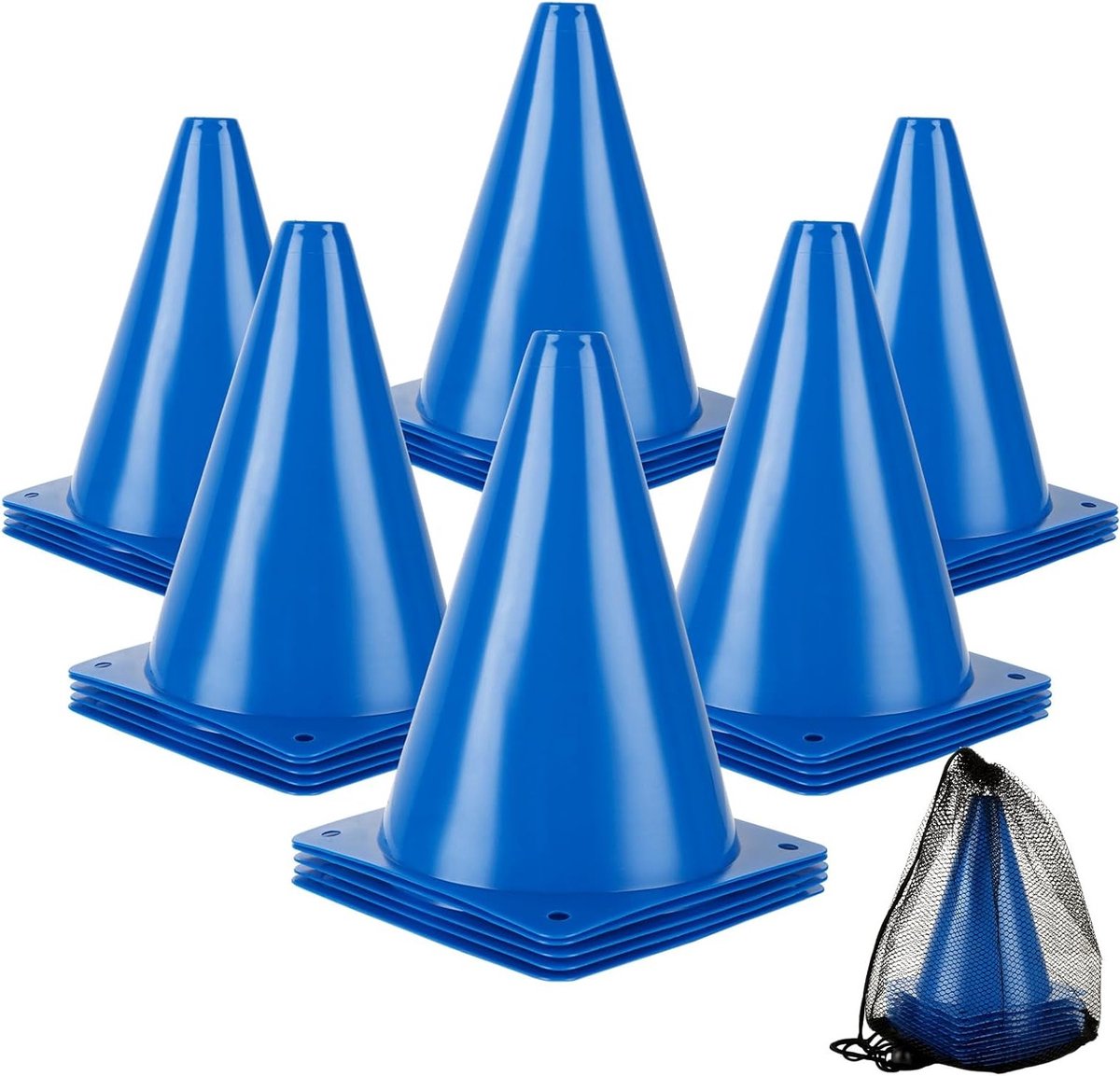 30 stuks blauwe pylonen 18 x 13 cm voor voetbaltraining, trainingskegels met draagtas, markeringshulp voor binnen en buiten sporten