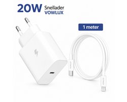 USB-C Adapter 20W Snellader + 1 Meter USB-C naar Lightning Compatible Kabel – Fast Charge Oplader Set Geschikt voor iPad/iPhone X XR XS 11 12 13 14 Pro Max Plus Mini