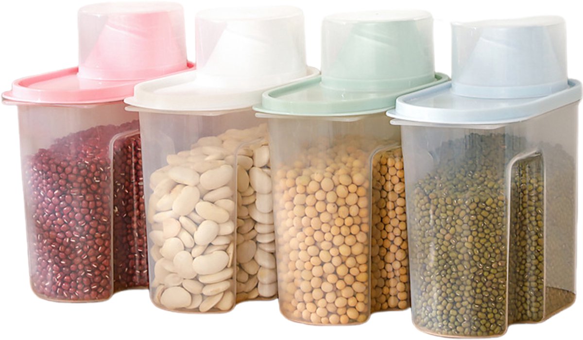 Hearyoo Voorraadpot Set 4-delig – Luchtdicht PP Bewaarbakken met Deksel – Keuken Opbergdozen voor Muesli & Cornflakes